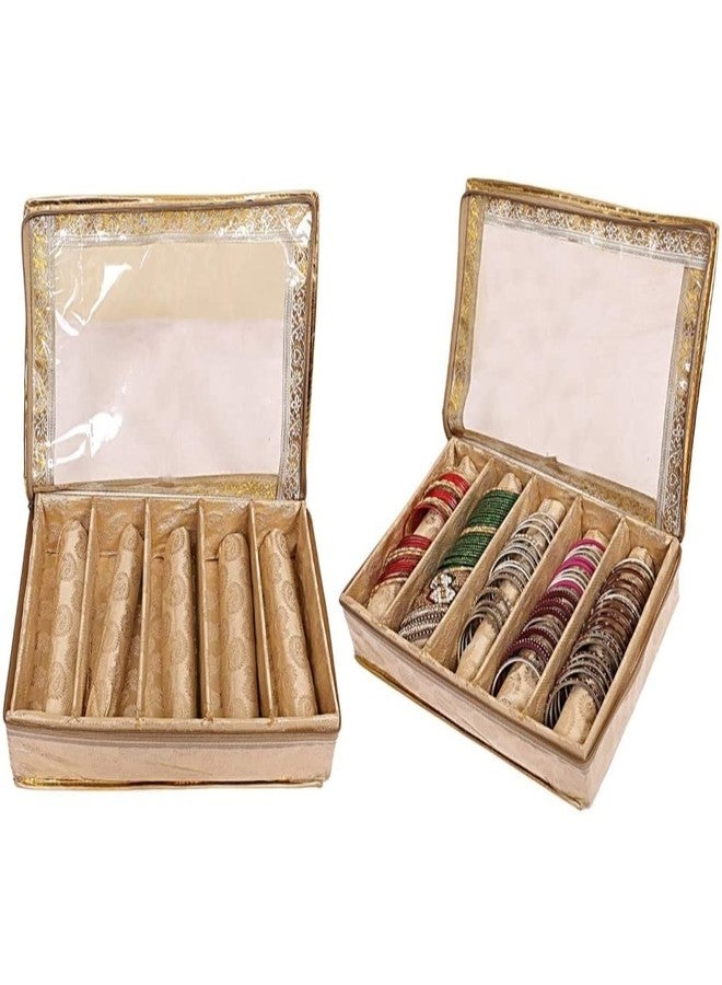 Ankit Traders Fancy Bangle Box Brocade Hardboard Bangle Box Bangle Organizer Box Jewellery Storage Box (Golden - 5 rod) - Image 5