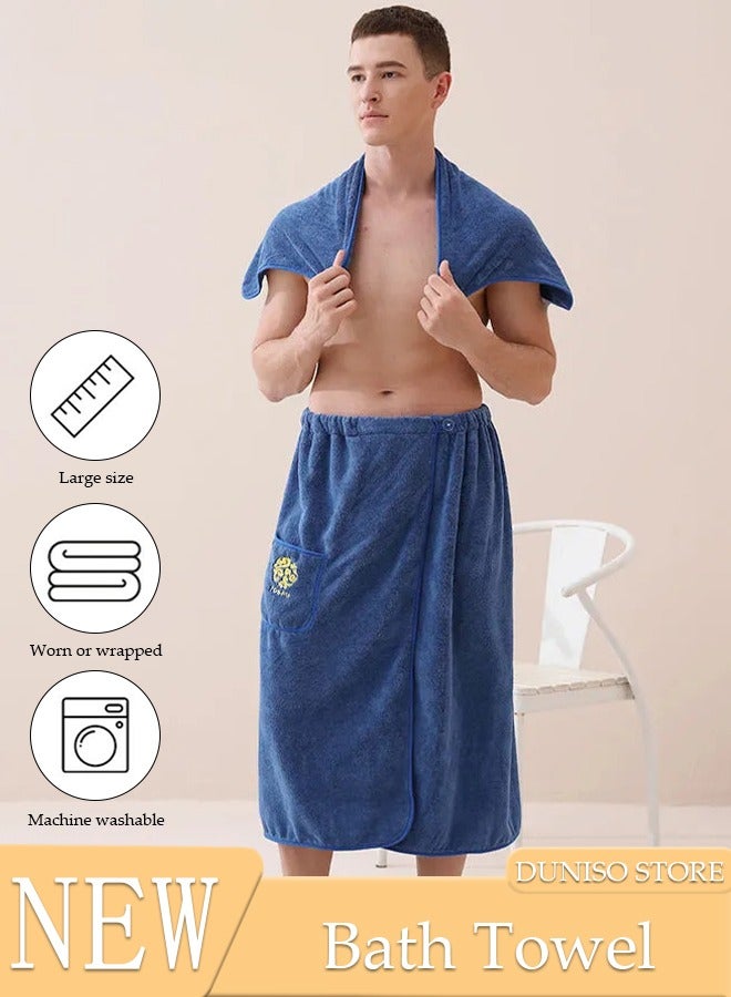 DUNISO Men's Bath Wrap Towel Spa Robe with Pocket Adjustable Sauna Towels Wearable Body Wrap Towel Water Absorbent Quick-Drying Microfiber Shower Bath Towel  - Image 1