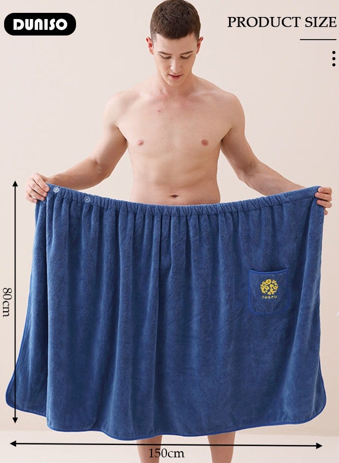 DUNISO Men's Bath Wrap Towel Spa Robe with Pocket Adjustable Sauna Towels Wearable Body Wrap Towel Water Absorbent Quick-Drying Microfiber Shower Bath Towel  - Image 4
