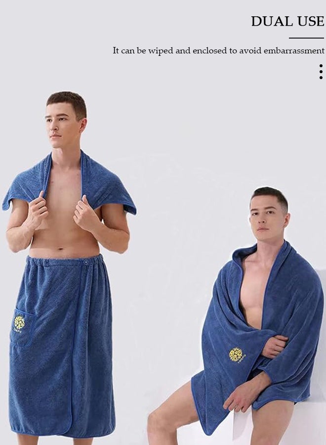 DUNISO Men's Bath Wrap Towel Spa Robe with Pocket Adjustable Sauna Towels Wearable Body Wrap Towel Water Absorbent Quick-Drying Microfiber Shower Bath Towel - Image 3