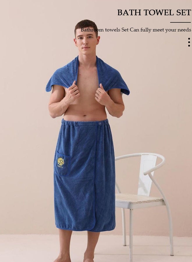 DUNISO Men's Bath Wrap Towel Spa Robe with Pocket Adjustable Sauna Towels Wearable Body Wrap Towel Water Absorbent Quick-Drying Microfiber Shower Bath Towel - Image 5