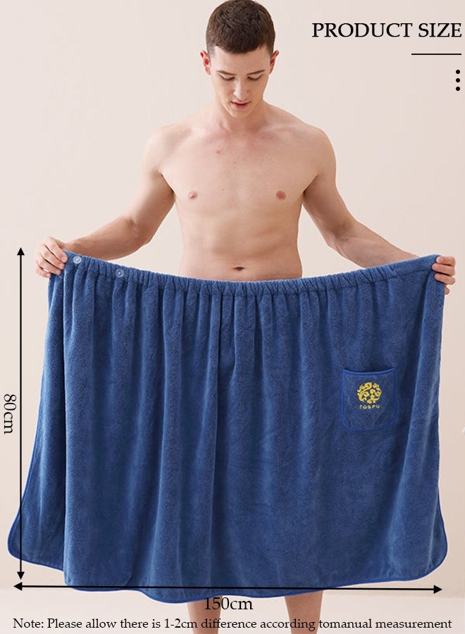 DUNISO Men's Bath Wrap Towel Spa Robe with Pocket Adjustable Sauna Towels Wearable Body Wrap Towel Water Absorbent Quick-Drying Microfiber Shower Bath Towel - Image 2