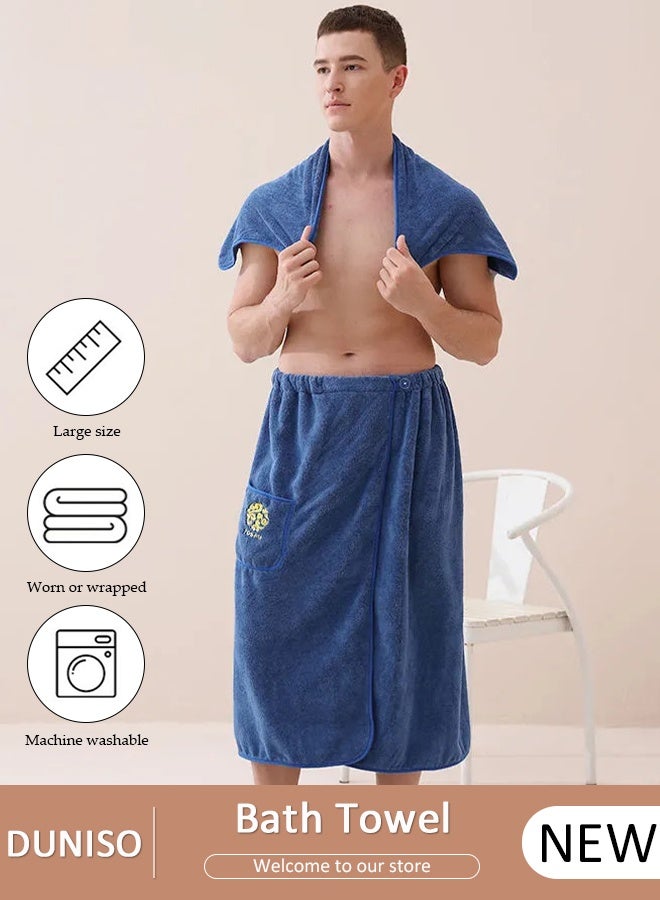 DUNISO Men's Bath Wrap Towel Spa Robe with Pocket Adjustable Sauna Towels Wearable Body Wrap Towel Water Absorbent Quick-Drying Microfiber Shower Bath Towel - Image 1