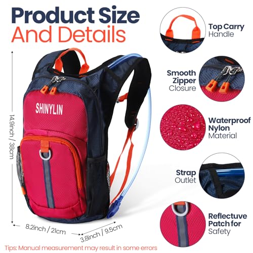 Shinylin Kids Hydration Backpack with 15L Water Bladder Hiking Backpack Lightweight for Boys or Girls Children Biking Climbing Running CyclingClassicRed - Image 3