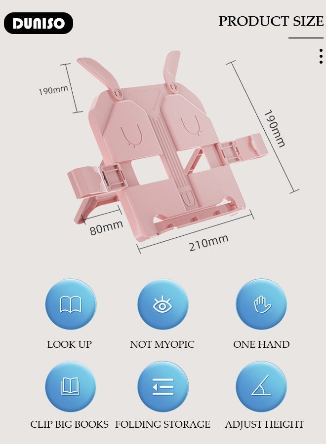 DUNISO Book Stand Holder for Kids Foldable Book Stand Multi Heights Angles Adjustable Foldable Book Rest with Book clip, Reading Free Hand Holder for TextBooks Magazines - Image 4