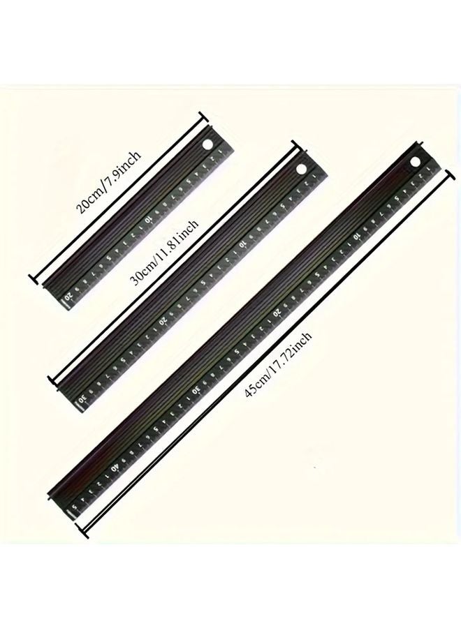 3pcs Black Industrial Grade Aluminum Ruler Set 3 Sizes Cut Resistant Non Slip Grip Precision Measuring Tool - Image 3