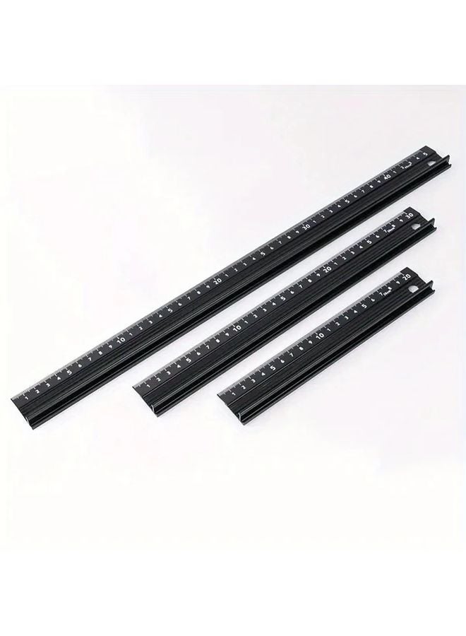 3pcs Black Industrial Grade Aluminum Ruler Set 3 Sizes Cut Resistant Non Slip Grip Precision Measuring Tool - Image 1