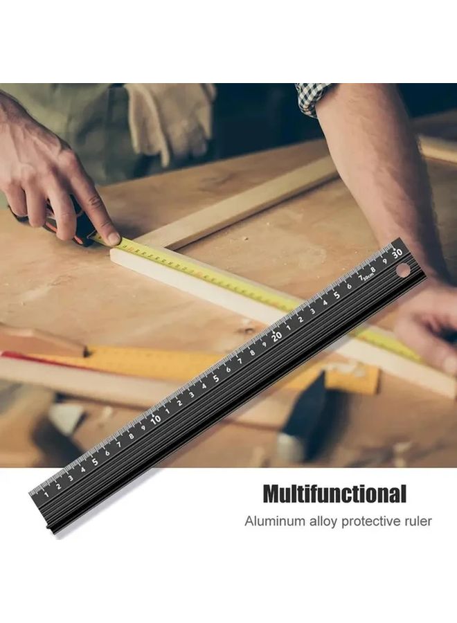 3pcs Black Industrial Grade Aluminum Ruler Set 3 Sizes Cut Resistant Non Slip Grip Precision Measuring Tool - Image 2