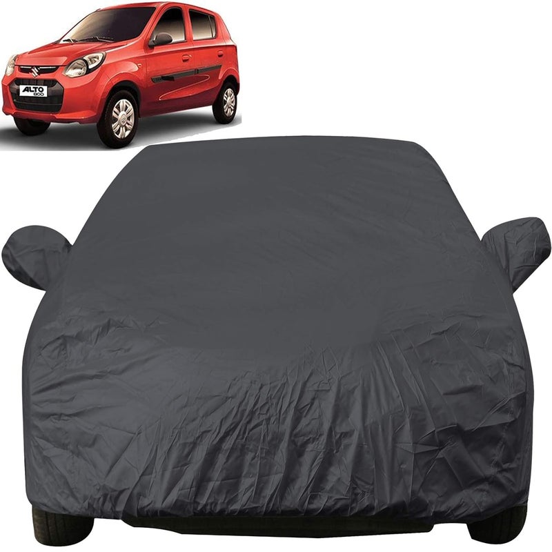 Autofact Car Body Cover with Mirror Pockets Compatible for Maruti Alto 800 (Triple Stitched, Bottom Fully Elastic, Checks Design), Grey - Image 1