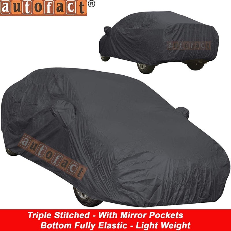 Autofact Car Body Cover with Mirror Pockets Compatible for Maruti Alto 800 (Triple Stitched, Bottom Fully Elastic, Checks Design), Grey - Image 2