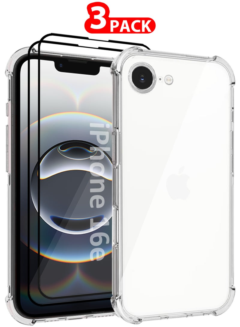 CATANES iPhone 16E 3Packs Case TPU Gorilla Case Shockproof Slim Protective Cover with Two 3D Screen Protectors- Clear - Image 1