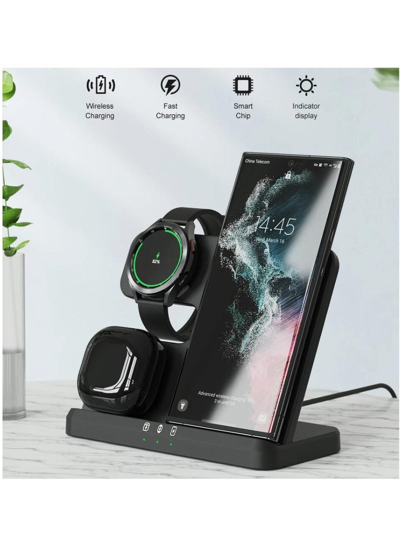 عام حامل شاحن لاسلكي 15 وات 3 في 1 قاعدة شحن سريع لساعة سامسونج Z Fold 3 S21 S20 Galaxy Watch 5 4 3 Active 2 S3 S4 Buds - Image 1
