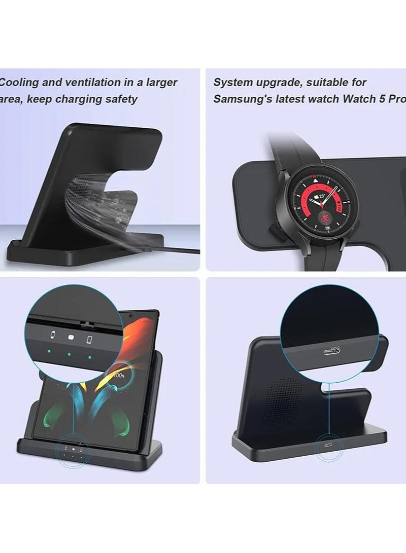 عام حامل شاحن لاسلكي 15 وات 3 في 1 قاعدة شحن سريع لساعة سامسونج Z Fold 3 S21 S20 Galaxy Watch 5 4 3 Active 2 S3 S4 Buds - Image 5