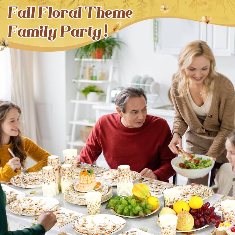 Layhit 202 Pcs Wildflower Party Decoration Supplies Floral Paper Plates Napkins Cups Butterfly Wildflower Tablecloth for Spring Summer Birthday Wedding Party(Herbs, Green) - Image 4