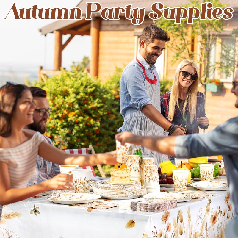 Layhit 202 Pcs Wildflower Party Decoration Supplies Floral Paper Plates Napkins Cups Butterfly Wildflower Tablecloth for Spring Summer Birthday Wedding Party(Herbs, Green) - Image 5