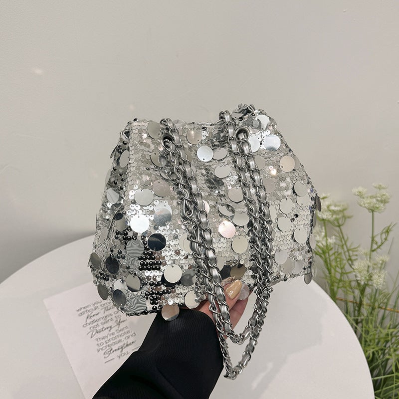 This Year'S Popular Sequined Niche Design Bag Women'S Bag All-Match Chain Messenger Bag Shoulder Bucket Bag - Image 2