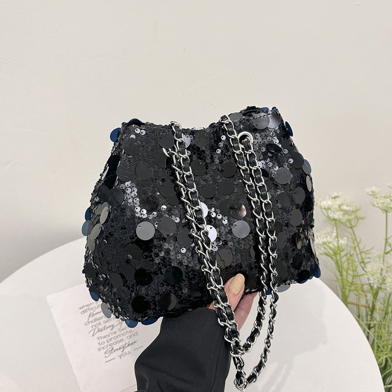 This Year'S Popular Sequined Niche Design Bag Women'S Bag All-Match Chain Messenger Bag Shoulder Bucket Bag - Image 3