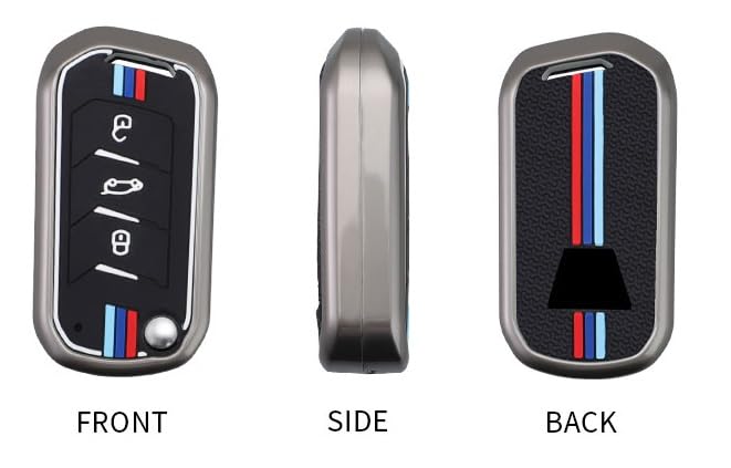 JVCV® Metal Key Cover compatible with Mahindra XUV 700 3XO Thar Marazzo Bolero Scorpio Scorpio N XUV 300 TUV300 Plus XUV 400 EV Thar Roxx 3 Button flip Key Fob Case with Stylish Protection (GunMetal) - Image 4