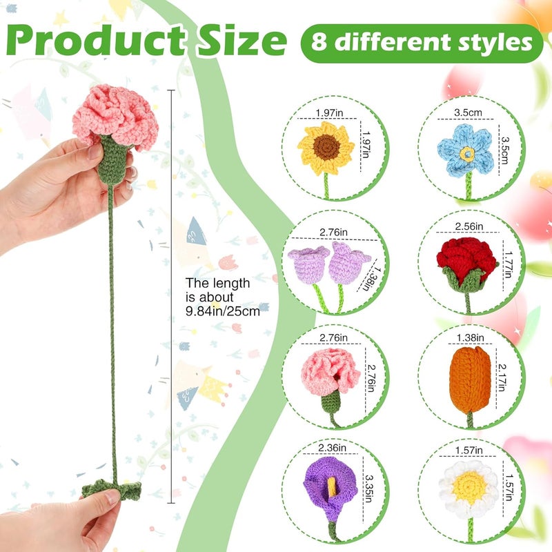 klarako 8 Pcs Cute Knitted Flower Bookmarks Handmade Crochet Bookmark Floral Cute Bookmarks Flower Page Makers Curtain Tiebacks Holdbacks for Readers Book Lovers Reading Gifts Supplies, 8 Designs - Image 2