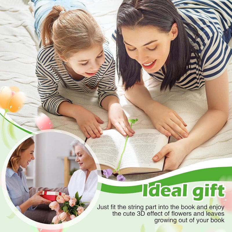 klarako 8 Pcs Cute Knitted Flower Bookmarks Handmade Crochet Bookmark Floral Cute Bookmarks Flower Page Makers Curtain Tiebacks Holdbacks for Readers Book Lovers Reading Gifts Supplies, 8 Designs - Image 4