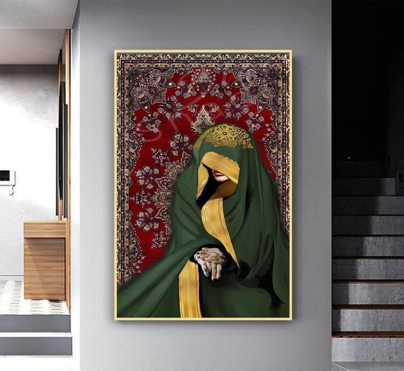 ماركتنا لوحة جدارية قماشية بتصميم فتاة عربية مع برواز مجوف مقاس (60×90) قطعة واحدة - Image 2