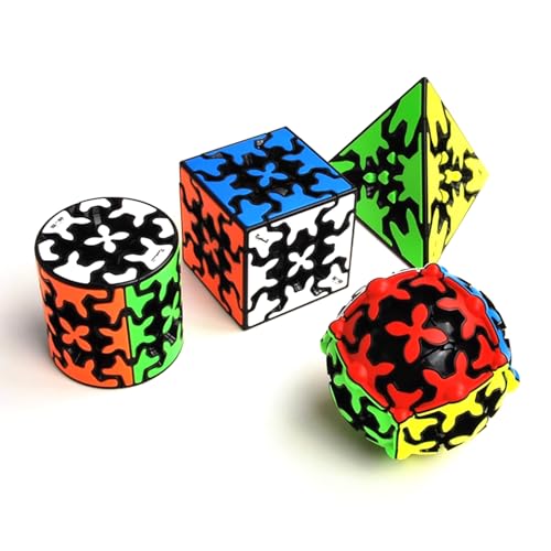 SUNWAY Speed Cube Set Gear Cube Set of 3x3 Gear Cube Gear Cylinder Pyramid and Gear Ball 3D Gear Cube Puzzles Toys Brain Teasers4 Pack - Image 1