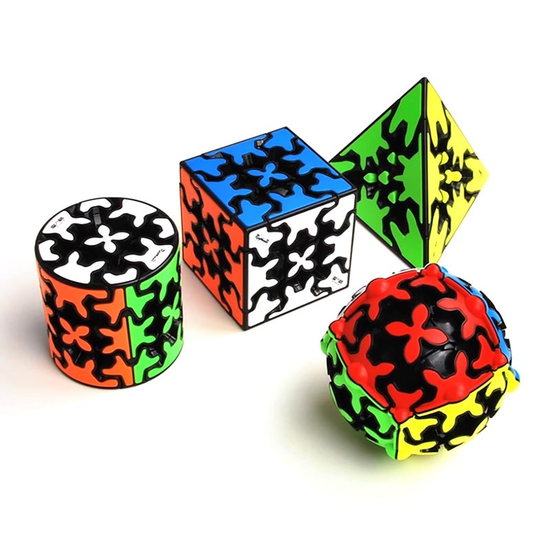 SUNWAY Speed Cube Set Gear Cube Set of 3x3 Gear Cube Gear Cylinder Pyramid and Gear Ball 3D Gear Cube Puzzles Toys Brain Teasers4 Pack - Image 2