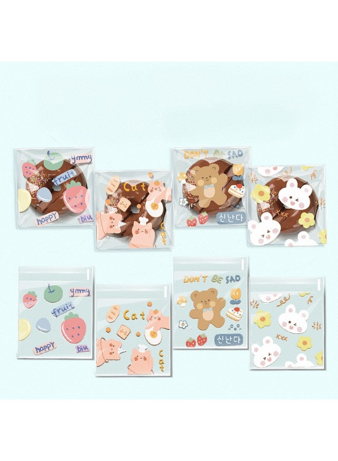 Kawkab 100 PCS 7*7 cm Self Adhesive Cute Cookie Bags, Plastic Clear Treat Bags Sealable Candy Bags for Packaging Candy Cookies Bakery Party Favor Gift Giving, Small Bags for Cookies, Sweets, Jewelry. - Image 1