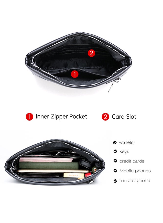 SHABILI Men's PU Leather Clutch Bag, Gents Bag Wallet Handbag Wrist Bag Card Holder Passport Bag, Secure Zipper Organizer with Card Slots and Detachable Strap for Business Travel Office Commuting(Black) - Image 4