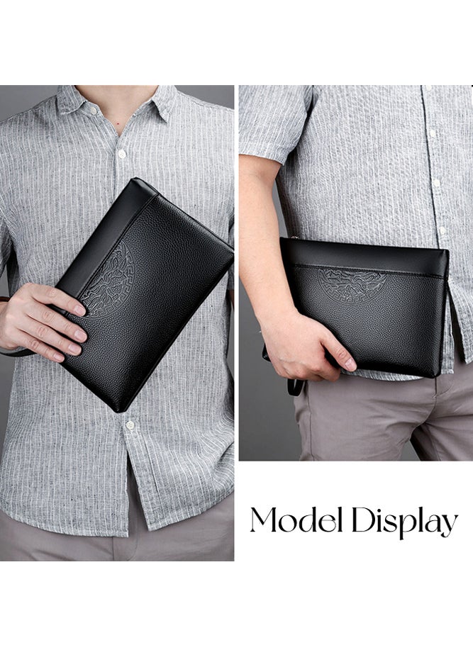 SHABILI Men's PU Leather Clutch Bag, Gents Bag Wallet Handbag Wrist Bag Card Holder Passport Bag, Secure Zipper Organizer with Card Slots and Detachable Strap for Business Travel Office Commuting(Black) - Image 2