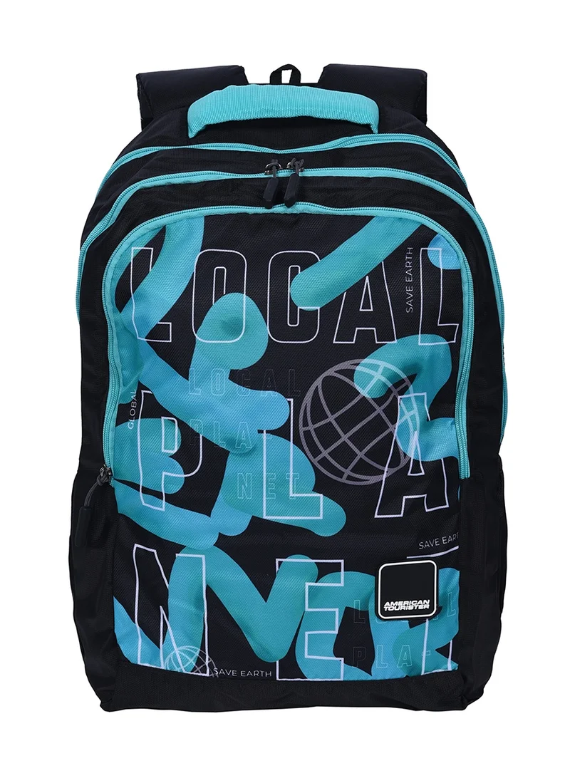 Quad 2.0 Backpack, 31.5L Capacity, Polyester, Black/Green|Fits 15.6" Laptop|Bottle Holder|Ergo Back & Shoulder|Front Pocket - 1 Year International Warranty