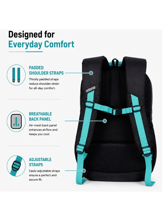 American Tourister Multicolour quad 2.0 backpack, 31.5l capacity, polyester, multicolor|fits 15.6" laptop|bottle holder|ergo back & shoulder|front pocket - 1 year international warranty  | Best Price UAE