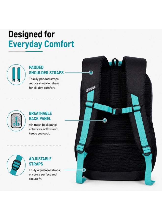 AMERICAN TOURISTER quad 2.0 backpack, 31.5l capacity, polyester, multicolor|fits 15.6" laptop|bottle holder|ergo back & shoulder|front pocket - 1 year international warranty - Image 2