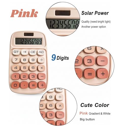 Jukusa Desktop Colorful Calculator 12 Digit, Dual Solar Power and Battery LCD Display, Easy to Press Big Buttons for Home, Office, School, College Class and Business Use (Pink) - Image 2