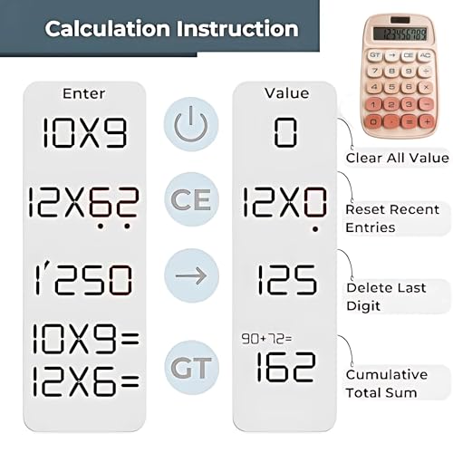 Jukusa Desktop Colorful Calculator 12 Digit, Dual Solar Power and Battery LCD Display, Easy to Press Big Buttons for Home, Office, School, College Class and Business Use (Pink) - Image 3