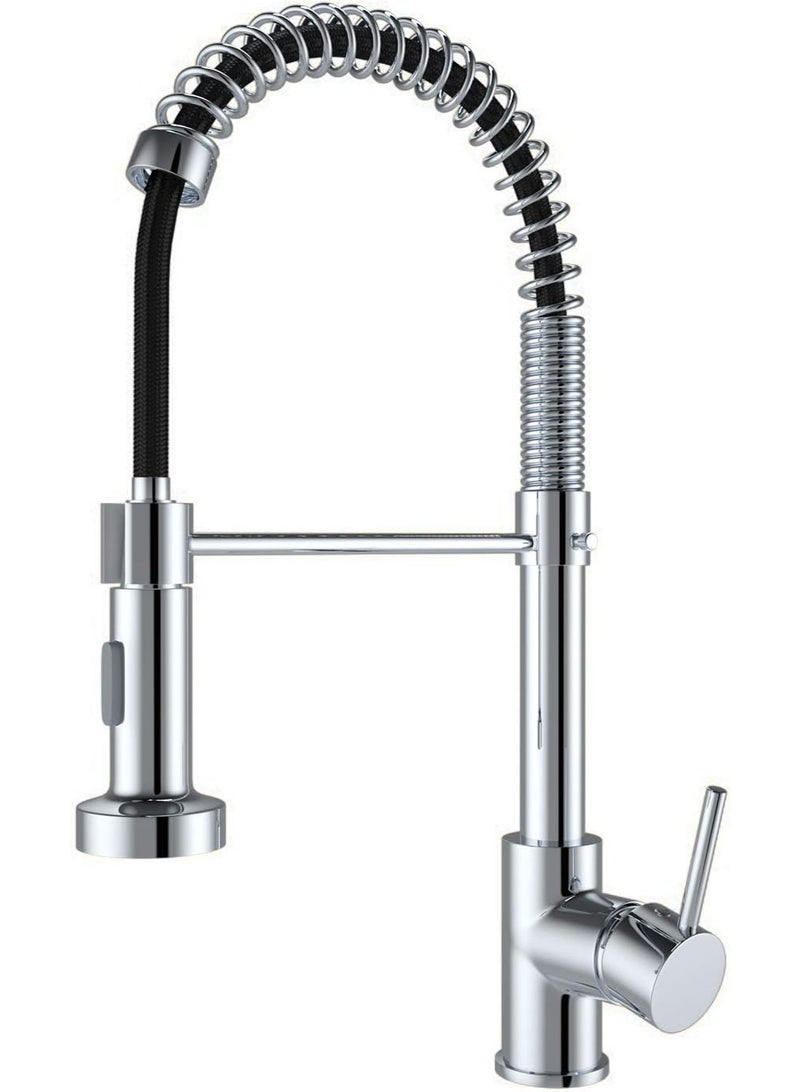 Modern Chrome Spring Kitchen Faucet with Pull Down Sprayer, Commercial Style Sink Mixer Tap, Single Handle High Arc Kitchen Tap for Home & Restaurant Use - Image 1