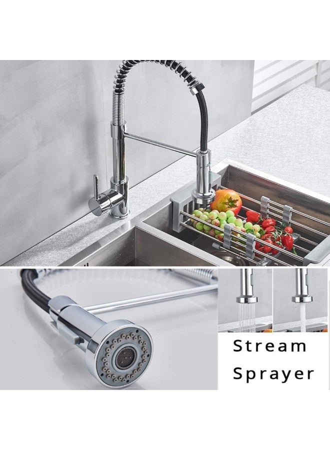 Modern Chrome Spring Kitchen Faucet with Pull Down Sprayer, Commercial Style Sink Mixer Tap, Single Handle High Arc Kitchen Tap for Home & Restaurant Use - Image 2