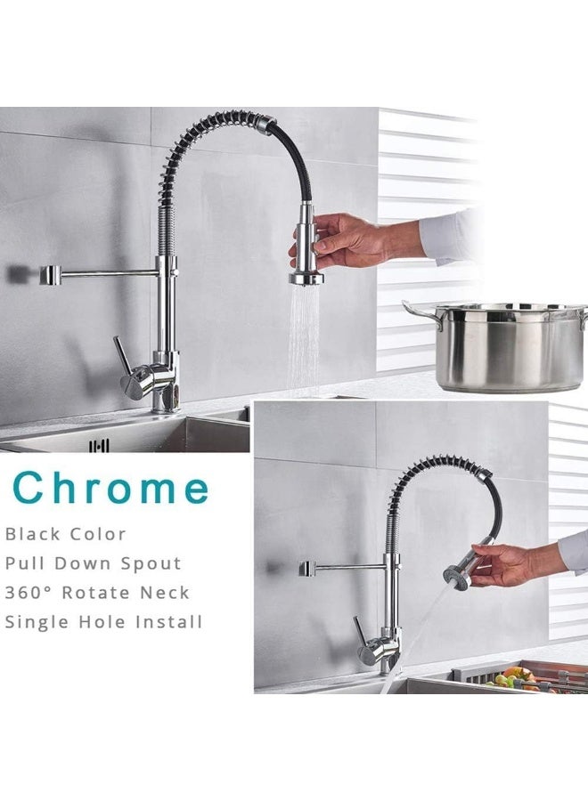 Modern Chrome Spring Kitchen Faucet with Pull Down Sprayer, Commercial Style Sink Mixer Tap, Single Handle High Arc Kitchen Tap for Home & Restaurant Use - Image 3