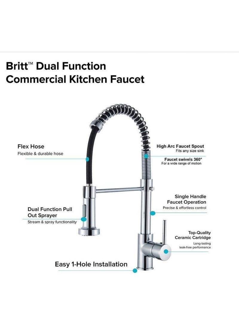 Modern Chrome Spring Kitchen Faucet with Pull Down Sprayer, Commercial Style Sink Mixer Tap, Single Handle High Arc Kitchen Tap for Home & Restaurant Use - Image 5
