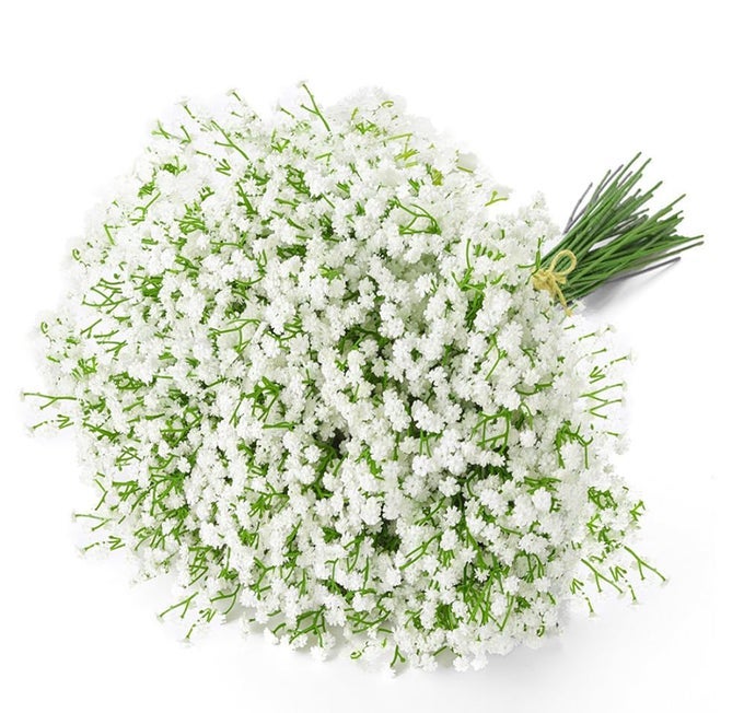 6 PCS ARTIFICIAL BABY BREATH GYPSOPHILA FLOWERS BOUQUETS REAL TOUCH FLOWERS FOR WEDDING PARTY DIY WREATH FLORAL ARRANGEMENT HOME DECORATION WHITE
