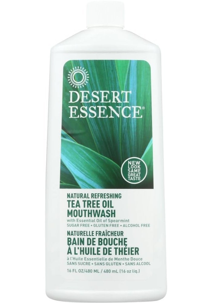 Desert Essence Tea Tree Oil Mouthwash with Spearmint - 16 Fl Oz (Pack of 3) - Image 1