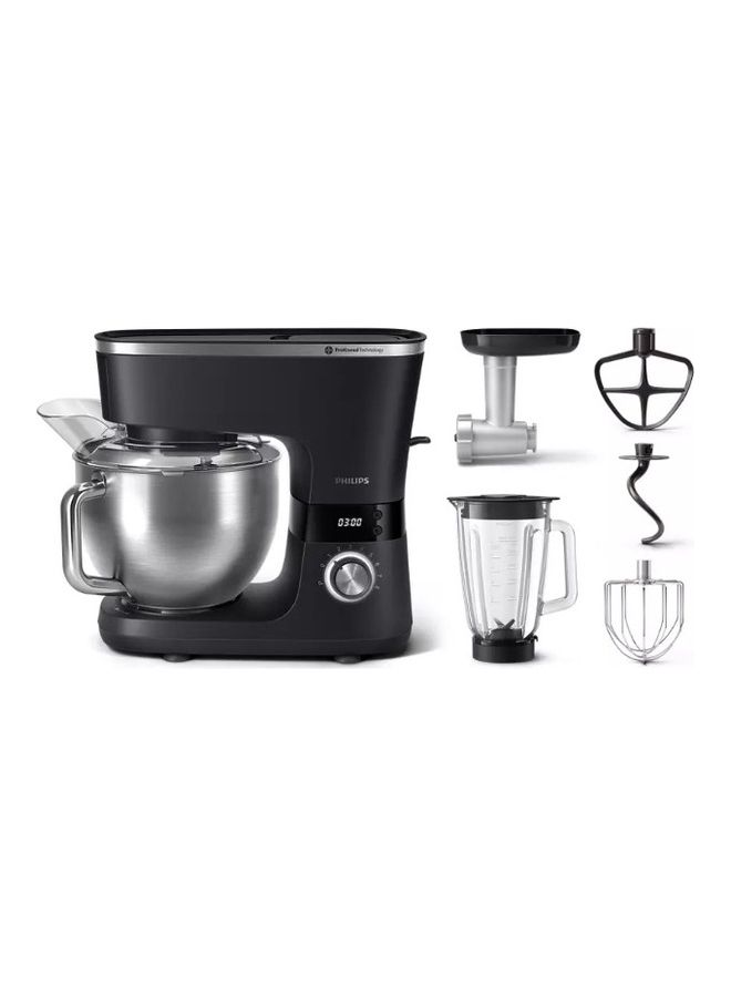 Philips Kitchen Machine - With 6 Accessories Including: 5.5L Bowl, Glass Blender, Meat Mincer, Whisk, Beater & Hook, 8 Speed Settings 1000 W HR7962/21 Black - Image 1