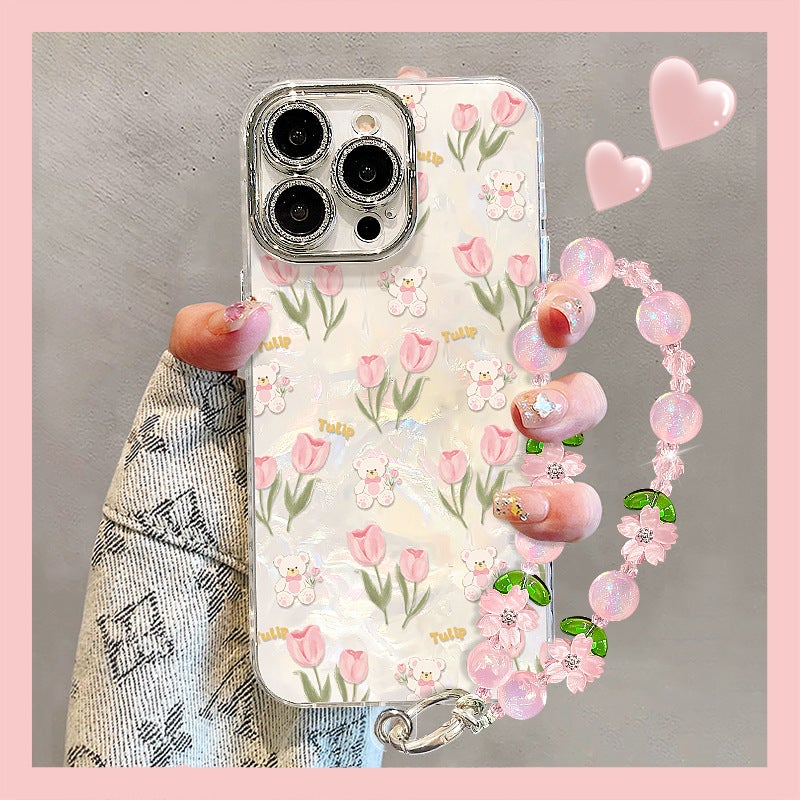Tulip Bear Bracelet Case for Apple 17 Pro Max, iPhone 15, Light Luxury 16, Fresh Style 14 للنساء - Image 2