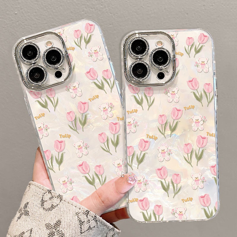 Tulip Bear Bracelet Case for Apple 17 Pro Max, iPhone 15, Light Luxury 16, Fresh Style 14 للنساء - Image 4