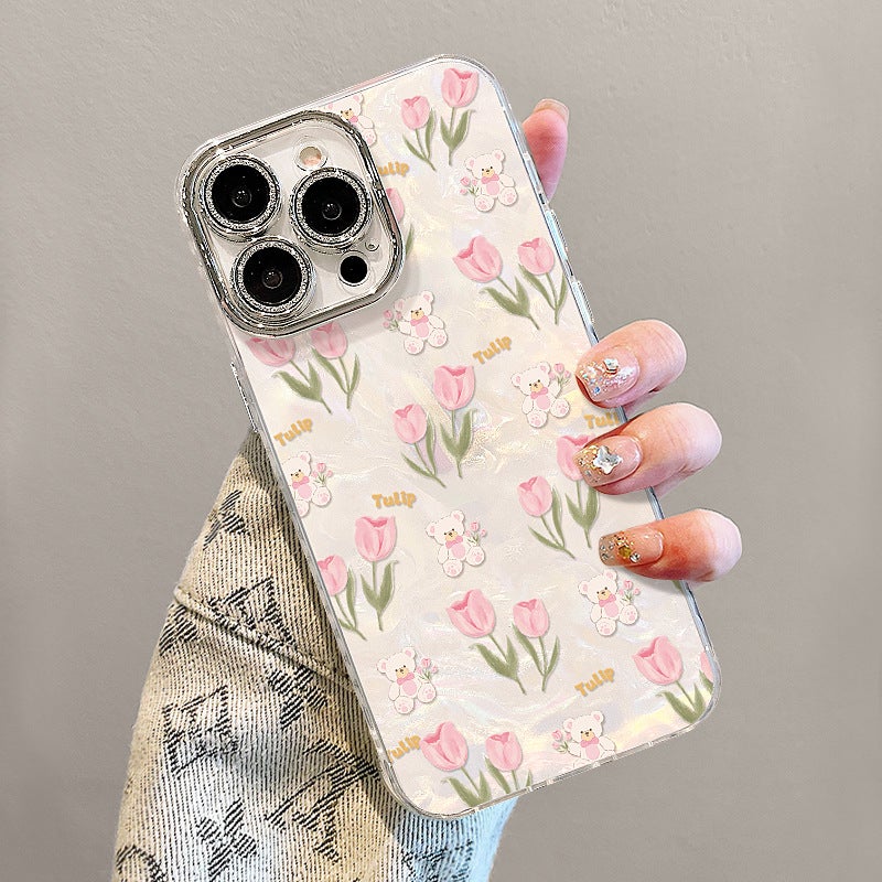 Tulip Bear Bracelet Case for Apple 17 Pro Max, iPhone 15, Light Luxury 16, Fresh Style 14 للنساء - Image 5