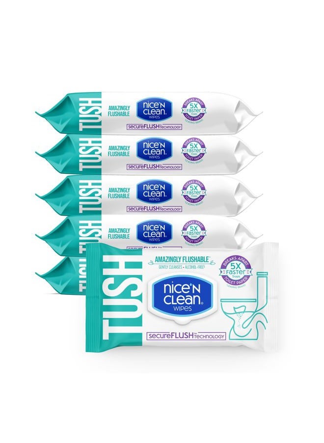 Nice 'N Clean SecureFLUSH Adult Wet Wipes (42 Count - 6 Packs) | Moist Toilet Tissue with Moisturizing Aloe & Vitamin E | New, Improved 0% Alcohol Formula - Image 1
