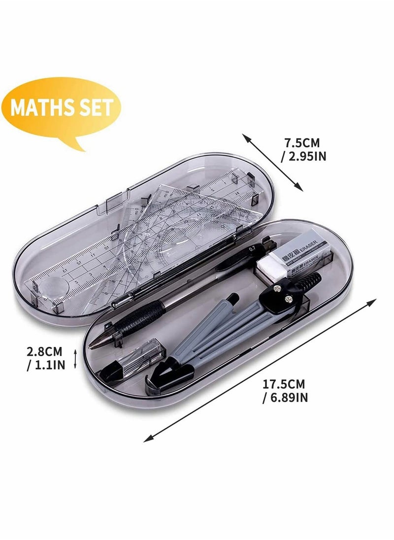 KASTWAVE - Math Geometry Tool Plastic Clear Ruler Sets Protractor Triangular Ruler Drawing Compass for School Student Classroom, High Quality Material for Long Time and Durable Use - Image 1