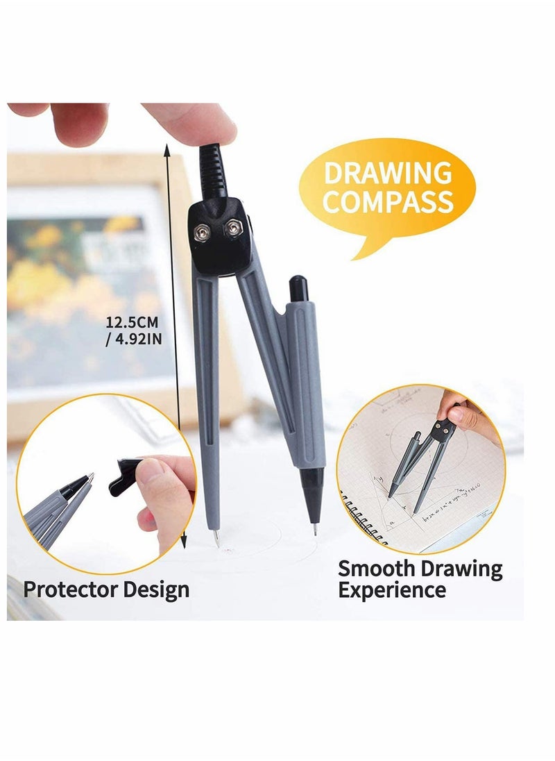 KASTWAVE - Math Geometry Tool Plastic Clear Ruler Sets Protractor Triangular Ruler Drawing Compass for School Student Classroom, High Quality Material for Long Time and Durable Use - Image 1