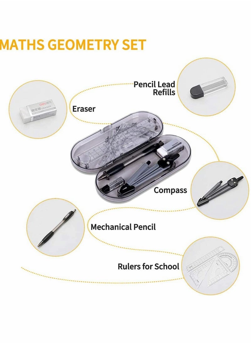 KASTWAVE - Math Geometry Tool Plastic Clear Ruler Sets Protractor Triangular Ruler Drawing Compass for School Student Classroom, High Quality Material for Long Time and Durable Use - Image 1