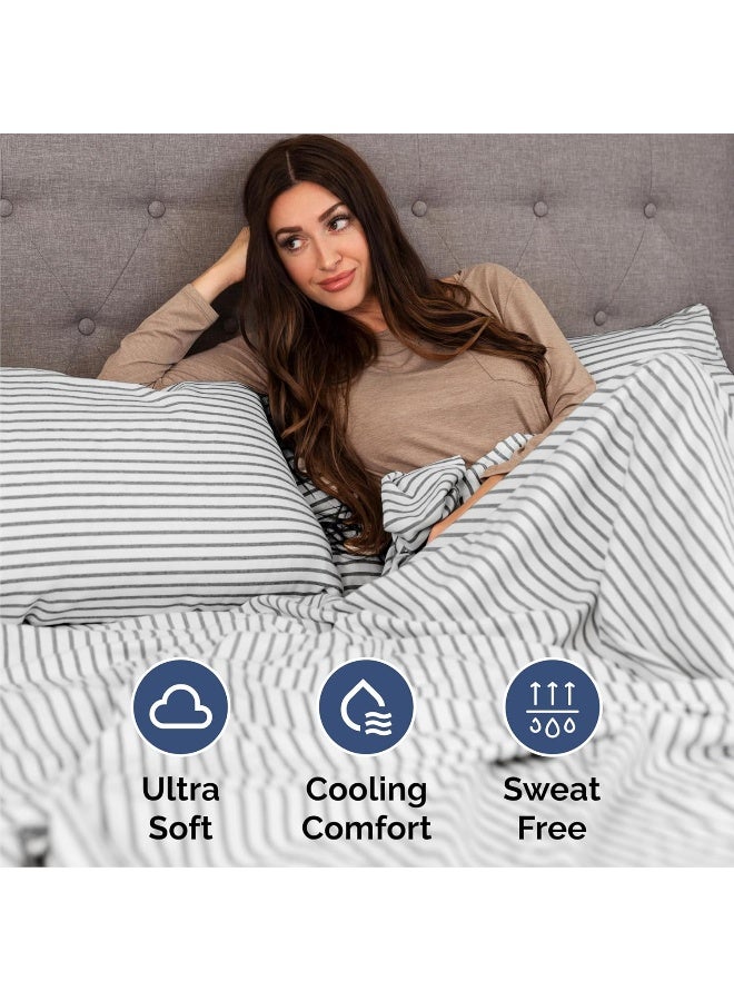 CGK Unlimited Queen Size 4 Piece Bedding Sheet Set - Breathable & Cooling Bed Sheets - Hotel Luxury Bed Sheets for Women, Men, Kids & Teens - Deep Pockets, Easy-fit - Soft & Wrinkle Free - Grey Stripes Oeko-Tex Set  - Image 4